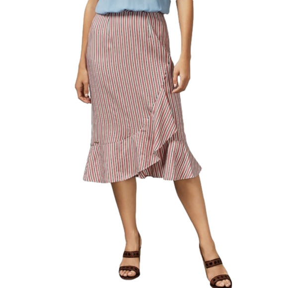 Ted Baker London Striped Layered Ruffle Midi Skirt Size 6 New - Picture 1 of 12